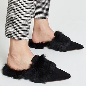 Rebecca Minkoff Black Rabbit Fur Mules